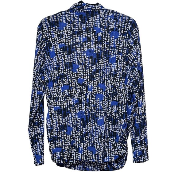 Y2K Kenneth Cole Royal Blue Abstract V-neck Long Sleeve Top Womens Size XL - Picture 3 of 9